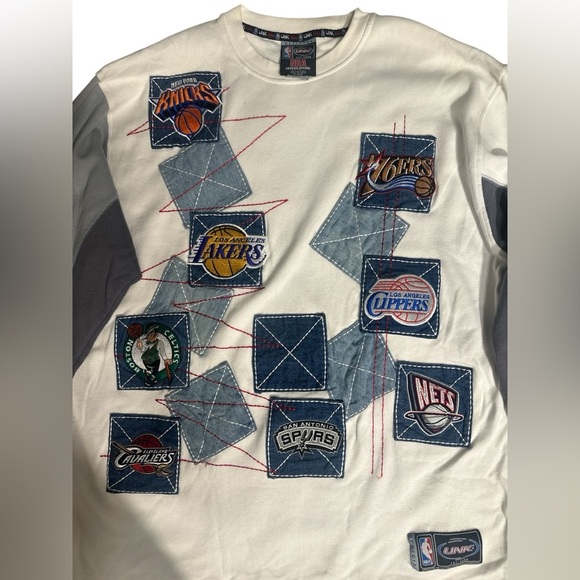 Unk White and Blue Patchwork Men Sweater - Picture 6 of 6